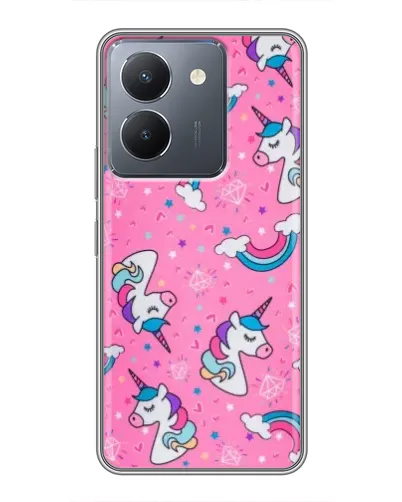 Чехол для Vivo Y36 с картинкой «Unicorn паттерн розовый»