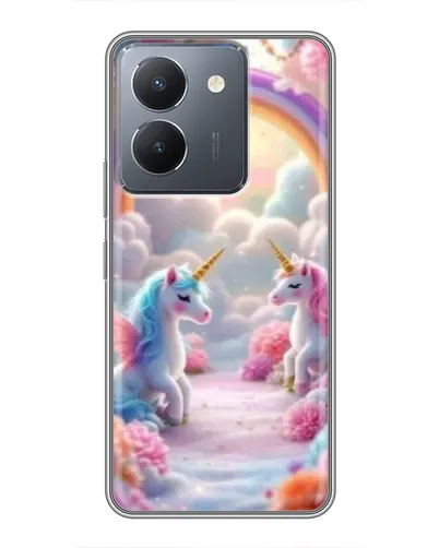 Чехол для Vivo Y36 с картинкой «Радуга и единороги»