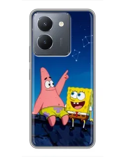 Чехол для Vivo Y36 с картинкой «Губка Боб и Патрик ночью»