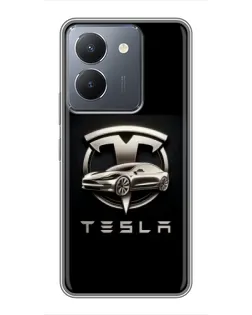 Чехол для Vivo Y36 с картинкой «Tesla — серебристое авто»