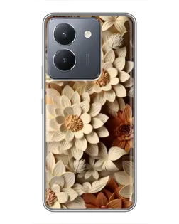 Чехол для Vivo Y36 с картинкой «Бежевый флористический декор»