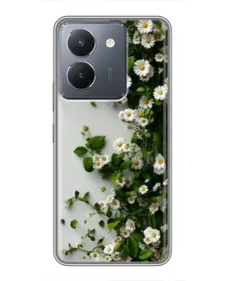 Чехол для Vivo Y36 с картинкой «Ветка мелких белых цветов»