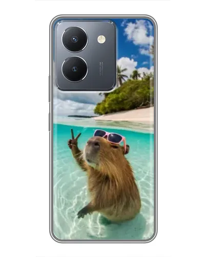 Чехол для Vivo Y36 с картинкой «Капибара на море»