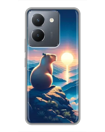 Чехол для Vivo Y36 с картинкой «Закат солнца с капибарой»