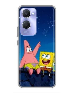 Чехол для Vivo Y36c с картинкой «Губка Боб и Патрик ночью»