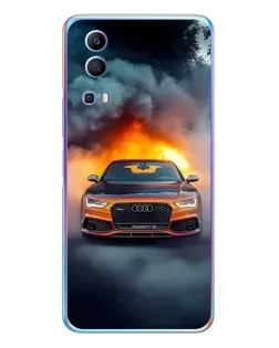 Чехол для Vivo Y72 с картинкой «Audi в огненном дыму»