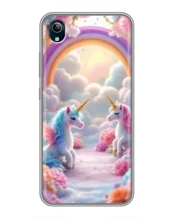Чехол для Vivo Y91C с картинкой «Радуга и единороги»