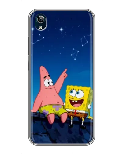 Чехол для Vivo Y91C с картинкой «Губка Боб и Патрик ночью»