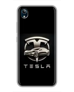 Чехол для Vivo Y91C с картинкой «Tesla — серебристое авто»