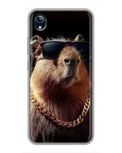 Чехол для Vivo Y91C с картинкой «Капибара золотая цепь»