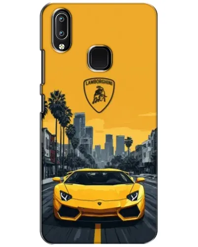 Чехол для Vivo Y93 Lite с картинкой «Желтый Lamborghini город»