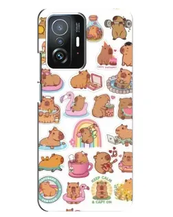 Чехол для Xiaomi 11T / 11T Pro с картинкой «Капибары набор»