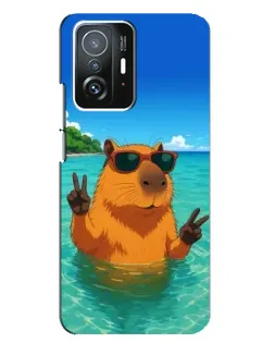 Чехол для Xiaomi 11T / 11T Pro с картинкой «Морская капибара»