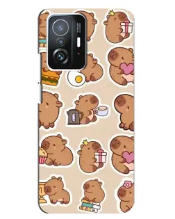 Чехол для Xiaomi 11T / 11T Pro с картинкой «Капибары паттерн»