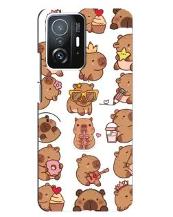 Чехол для Xiaomi 11T / 11T Pro с картинкой «Стикерпак с капибарами»