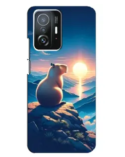 Чехол для Xiaomi 11T / 11T Pro с картинкой «Закат солнца с капибарой»
