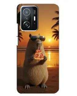 Чехол для Xiaomi 11T / 11T Pro с картинкой «Капибара с пиццей»