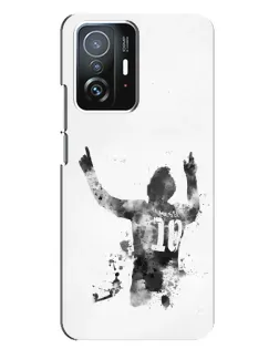 Чехол для Xiaomi 11T / 11T Pro с картинкой «Черно-белый силуэт Месси»