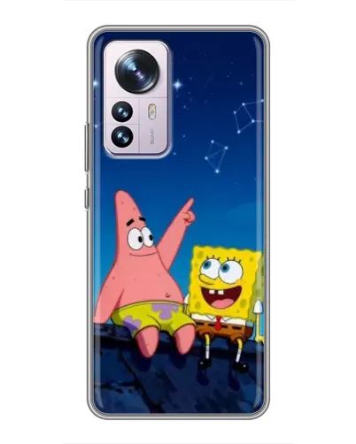 Чехол для Xiaomi 12 / 12X с картинкой «Губка Боб и Патрик ночью»