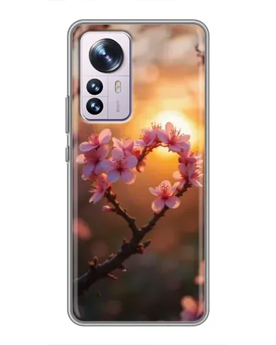 Чохол для Xiaomi 12 / 12X з картинкою «Рожевий цвіт  сердечко на тлі заходу»