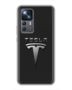 Чохол для Xiaomi 12T Pro з картинкою «Сталевий логотип Tesla»
