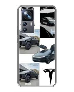 Чохол для Xiaomi 12T Pro з картинкою «Колаж Cybertruck Tesla»