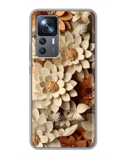 Чохол для Xiaomi 12T Pro з картинкою «Бежевий флористичний декор»