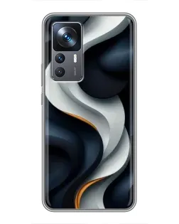 Чехол для Xiaomi 12T Pro с картинкой «Объемные черно-белые ленты»