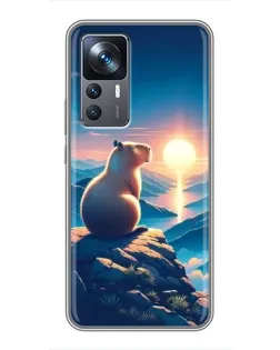 Чохол для Xiaomi 12T Pro з картинкою «Захід сонця з капібарою»