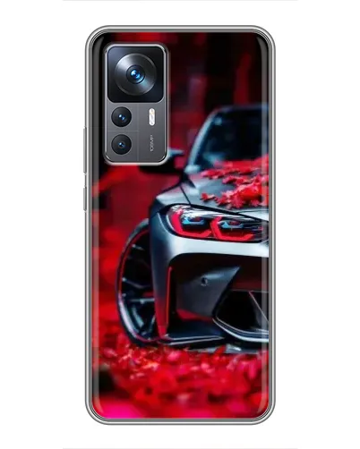 Чехол для Xiaomi 12T с картинкой «Спортивная BMW и цветы»