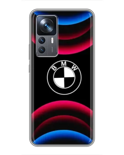 Чехол для Xiaomi 12T с картинкой «Логотип BMW и неоновые дуги»