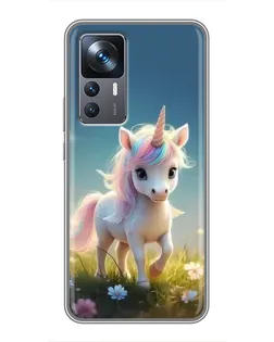 Чехол для Xiaomi 12T с картинкой «Единорог на поляне»