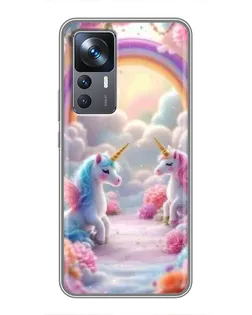 Чехол для Xiaomi 12T с картинкой «Радуга и единороги»