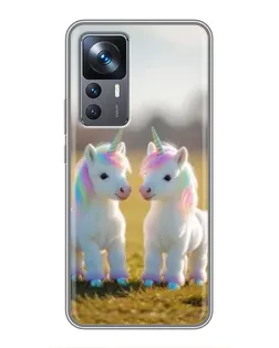 Чехол для Xiaomi 12T с картинкой «Пара единорогов»