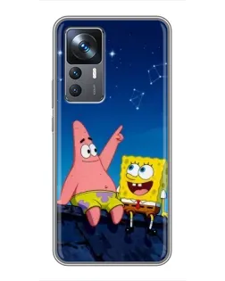 Чехол для Xiaomi 12T с картинкой «Губка Боб и Патрик ночью»