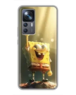 Чехол для Xiaomi 12T с картинкой «Сияющий Спанч Боб»