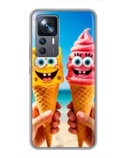 Чехол для Xiaomi 12T с картинкой «Спанч Боб мороженое»