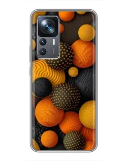Чехол для Xiaomi 12T с картинкой «Объемные оранжевые сферы»