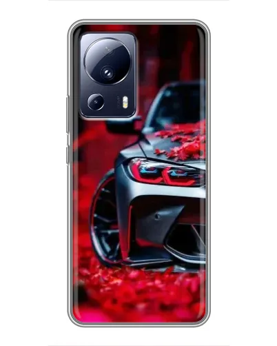 Чехол для Xiaomi 13 Lite с картинкой «Спортивная BMW и цветы»