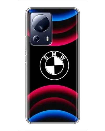 Чехол для Xiaomi 13 Lite с картинкой «Логотип BMW и неоновые дуги»