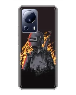 Чехол для Xiaomi 13 Lite с картинкой «PUBG — огненный силуэт»