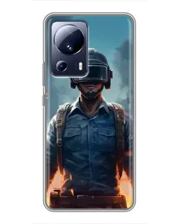 Чехол для Xiaomi 13 Lite с картинкой «PUBG — реалистичный герой»