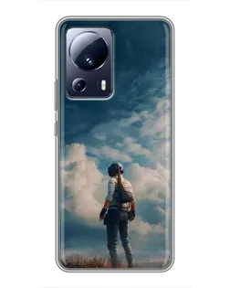 Чехол для Xiaomi 13 Lite с картинкой «Герой PUBG на скале»