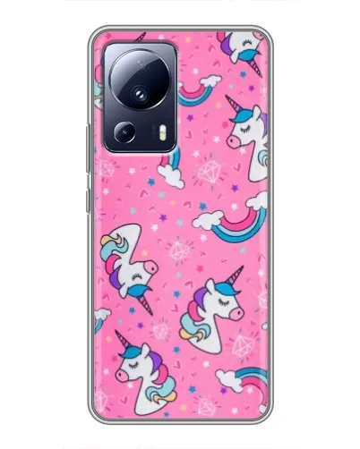 Чехол для Xiaomi 13 Lite с картинкой «Unicorn паттерн розовый»