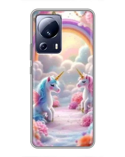 Чехол для Xiaomi 13 Lite с картинкой «Радуга и единороги»