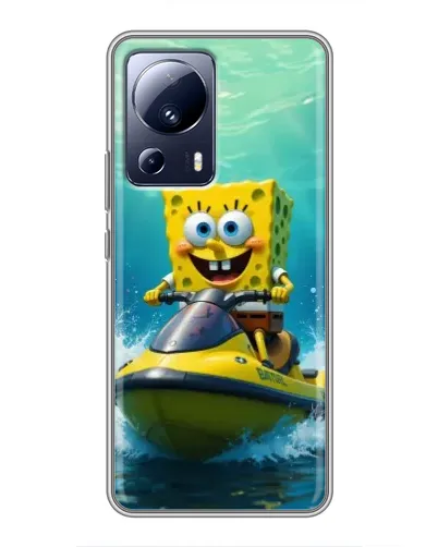 Чехол для Xiaomi 13 Lite с картинкой «Спанч Боб на гидроцикле»