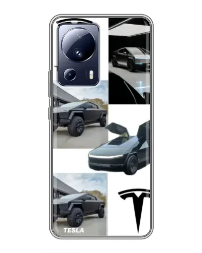 Чехол для Xiaomi 13 Lite с картинкой «Коллаж Cybertruck Tesla»