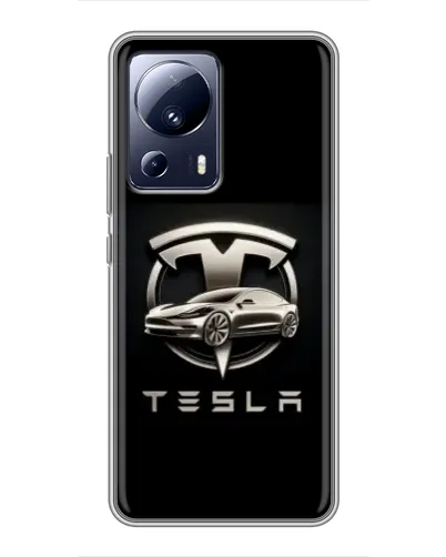 Чехол для Xiaomi 13 Lite с картинкой «Tesla — серебристое авто»