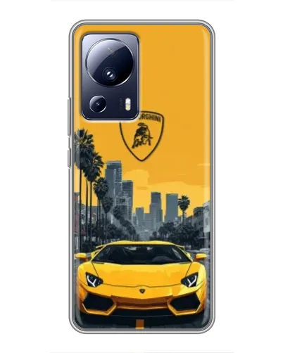 Чехол для Xiaomi 13 Lite с картинкой «Желтый Lamborghini город»