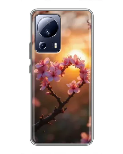 Чехол для Xiaomi 13 Lite с картинкой «Розовый цвет сердце на фоне заката»